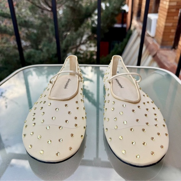 New Jeffrey Campbell Swan Lake Gem Mesh Flats Rhinestone Ballet Yellow - Picture 7 of 15